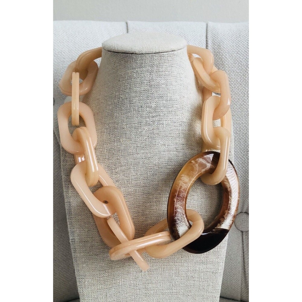 Rush Chunky Lucite Necklace By Denis & Charles Light Peach & Amber Brown ~Signed
